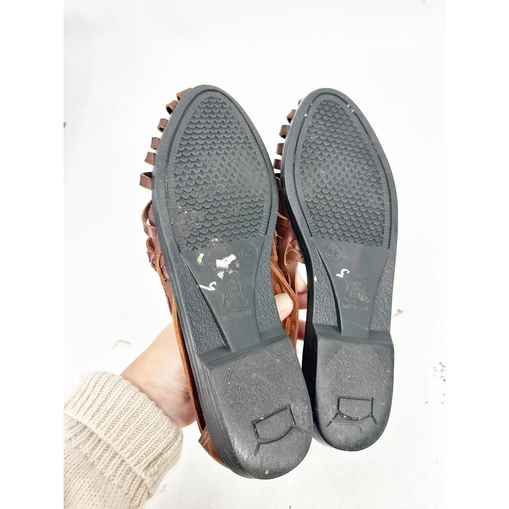Predictions Huarache Flats 6.5 Brown Woven Leather Sandals Casual Summer